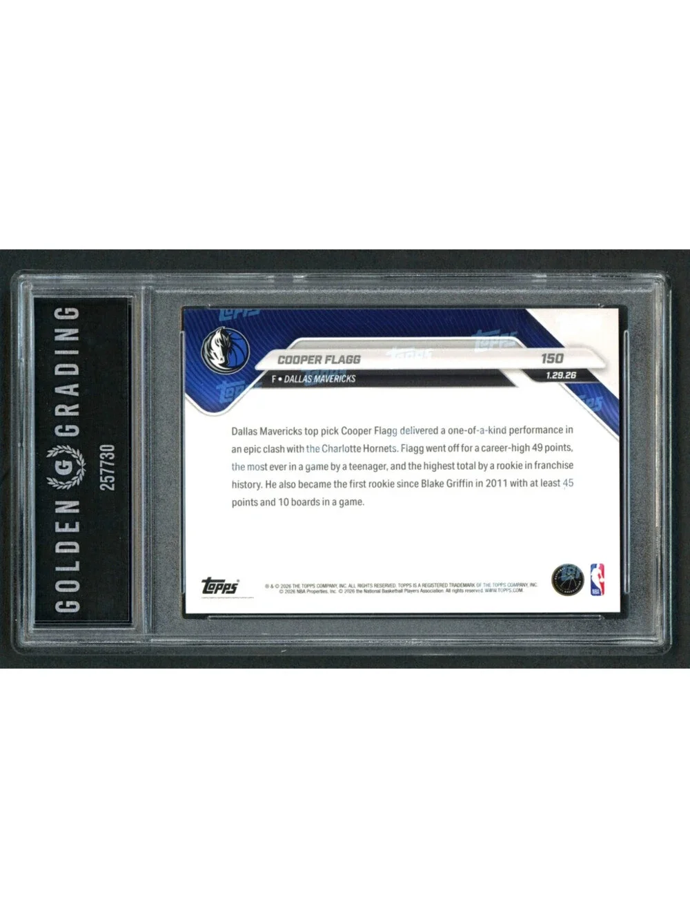 2025-26  Topps Now #150 Cooper Flagg Rookie Card (RC) Graded Mint 9